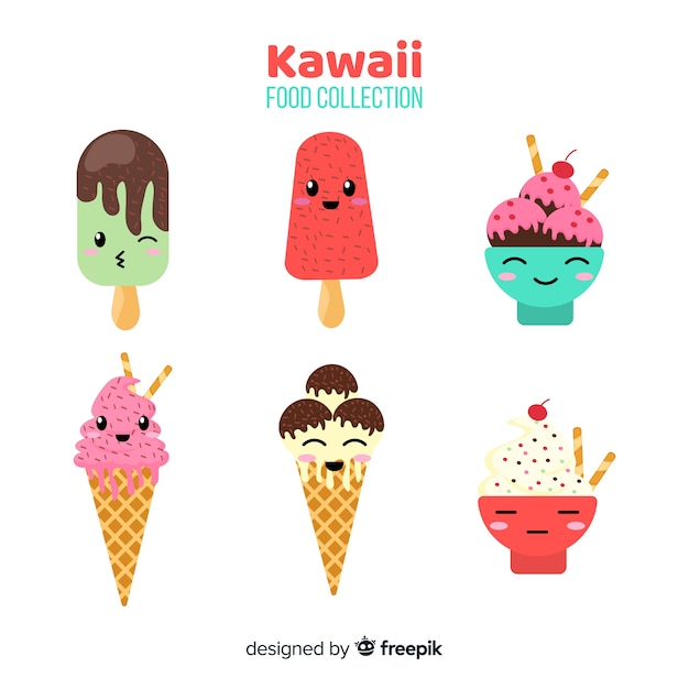 Flat kawaii food collection