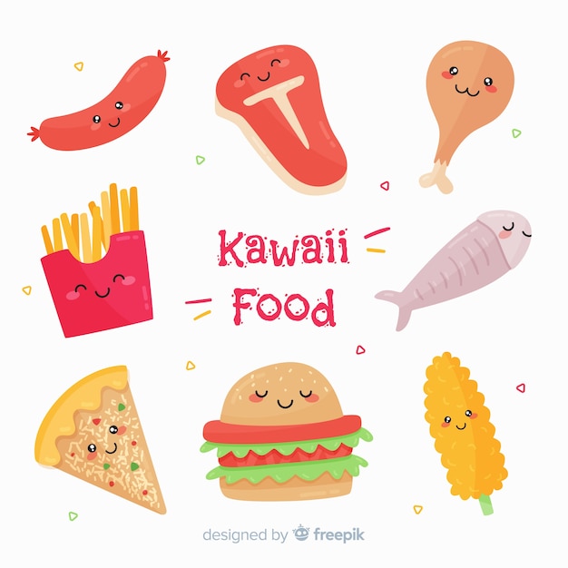 Free vector flat kawaii food collection