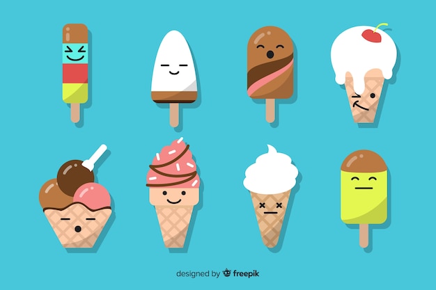 Flat kawaii ice cream collection