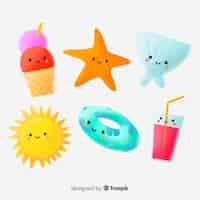 Free vector flat kawaii summer elements collection