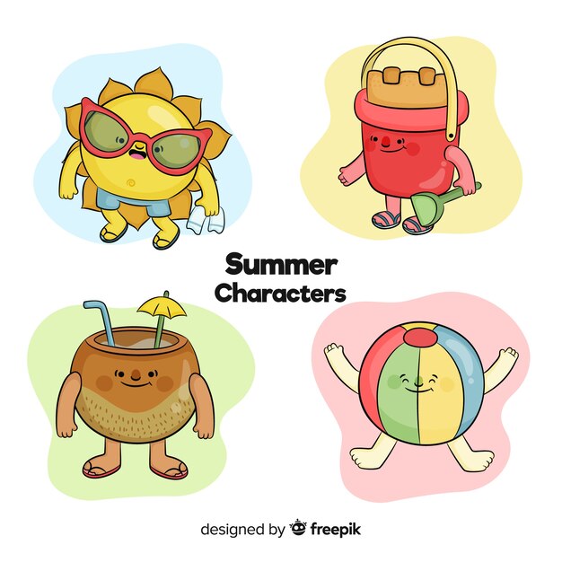 Free vector flat kawaii summer elements collection