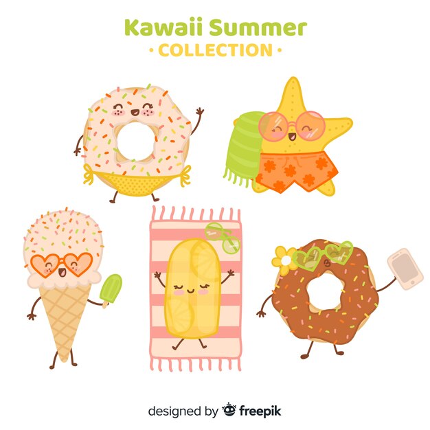 Flat kawaii summer food collection