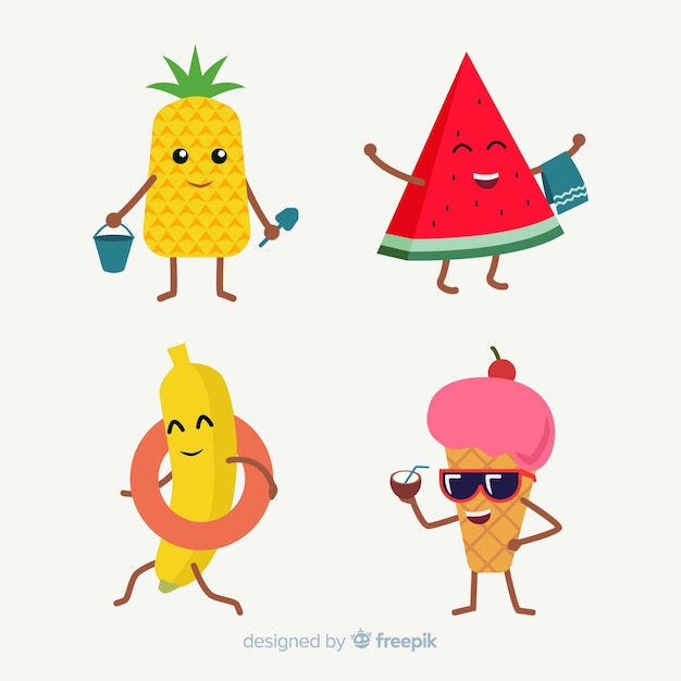 Free vector flat kawaii summer food collection