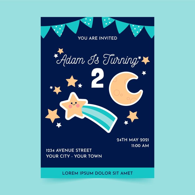 Flat kid birthday invitation template