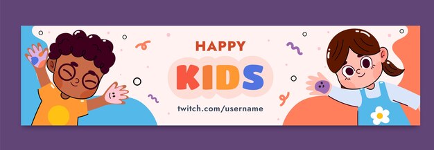 Плоский детский развлекательный шаблон баннера twitch