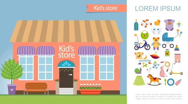 Free vector flat kids store colorful concept