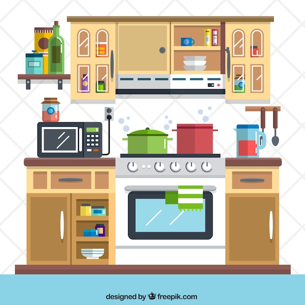 Бесплатное векторное изображение Квартира кухня иллюстрация
