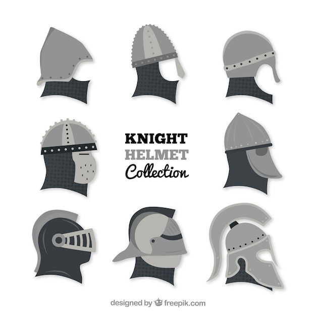 Бесплатное векторное изображение Коллекция плоских рыцарских шлемов