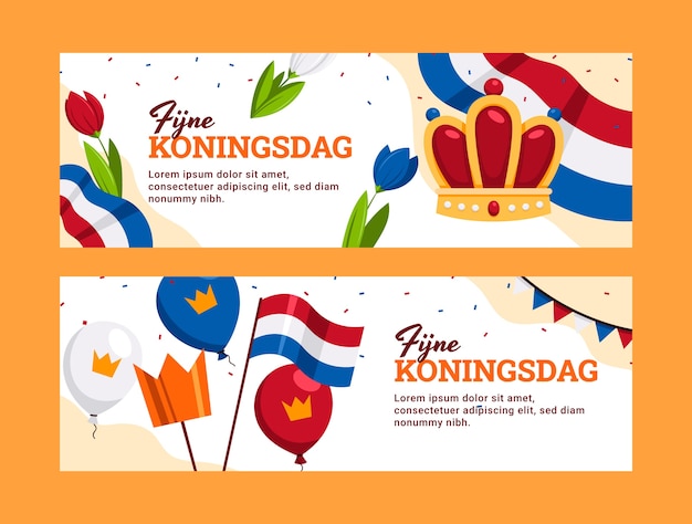 Бесплатное векторное изображение Плоские горизонтальные баннеры koningsdag