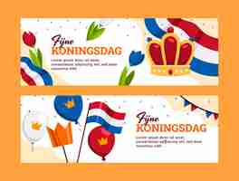 무료 벡터 평면 koningsdag 가로 배너 세트