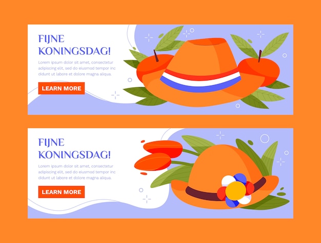 Flat koningsdag horizontal banners set