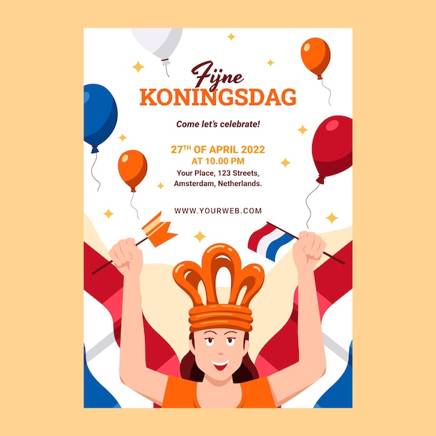 Modello di poster verticale koningsdag piatto