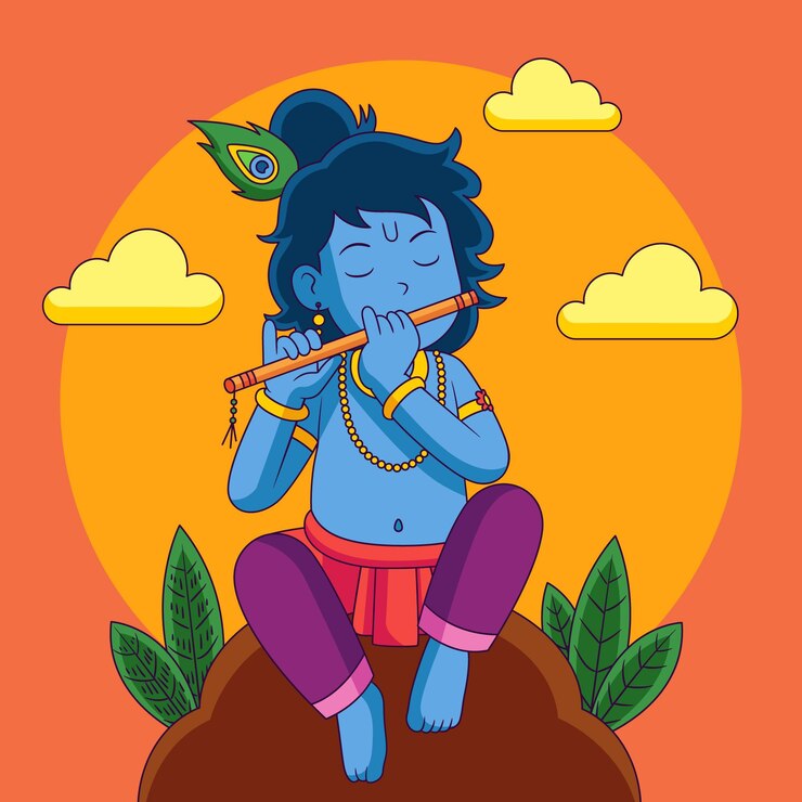 मुफ़्त वेक्टर flat krishna janmashtami illustration