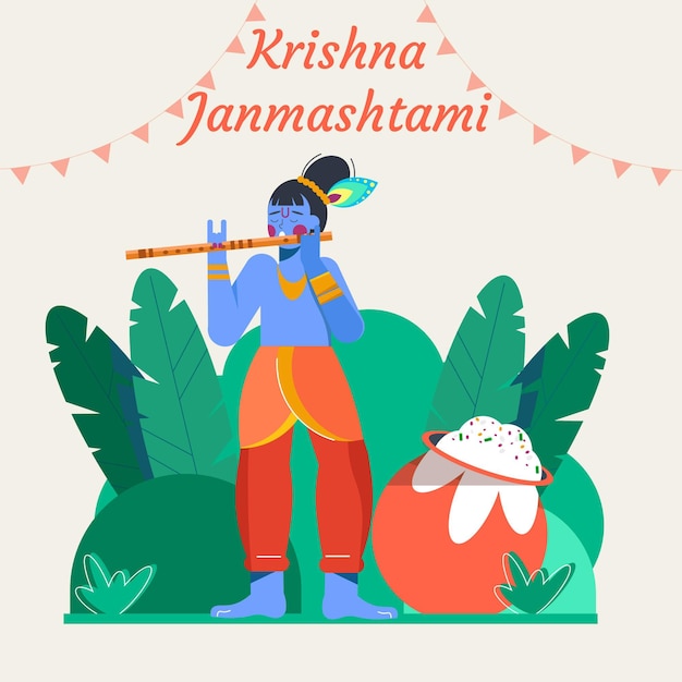 Vettore gratuito illustrazione piana di krishna janmashtami