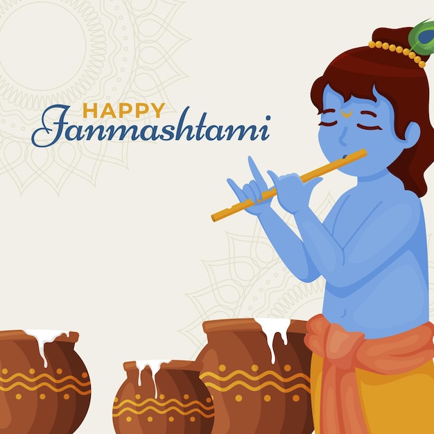 Flat krishna janmashtami illustration