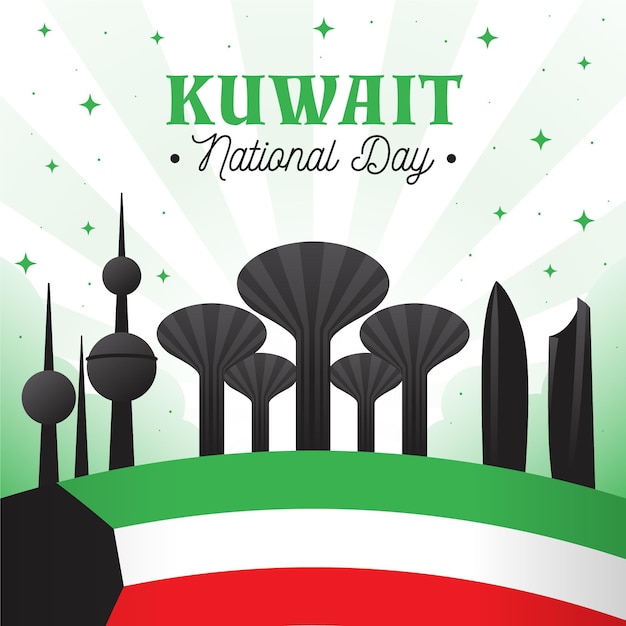 Illustrazione di giorno nazionale piatto kuwait con edifici