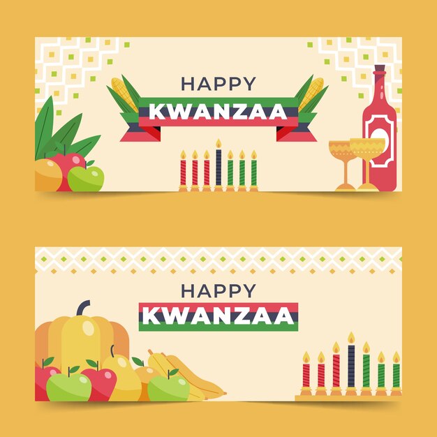 플랫 kwanzaa 가로 배너 세트