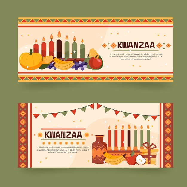 플랫 kwanzaa 가로 배너 세트