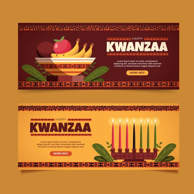 플랫 kwanzaa 가로 배너 세트