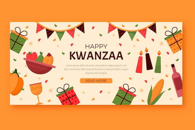 Flat kwanzaa horizontal banner template