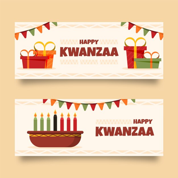 Free vector flat kwanzaa horizontal banners set