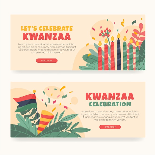 Flat kwanzaa horizontal banners set