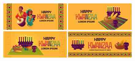 Free vector flat kwanzaa horizontal banners set