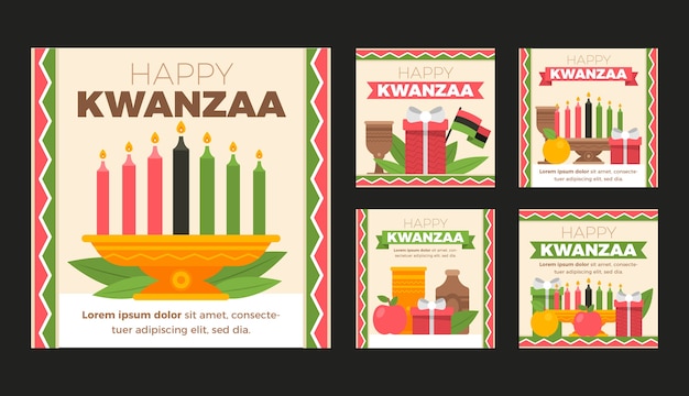 무료 벡터 flat kwanzaa 인스타그램 게시물 모음