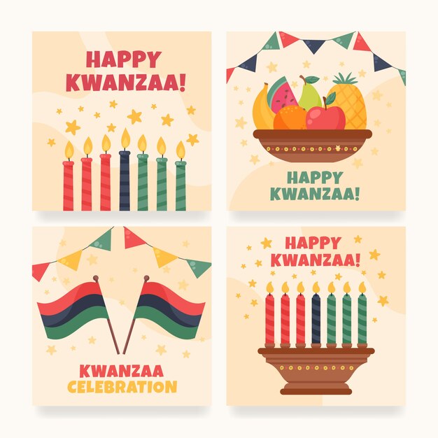 Free vector flat kwanzaa instagram posts collection