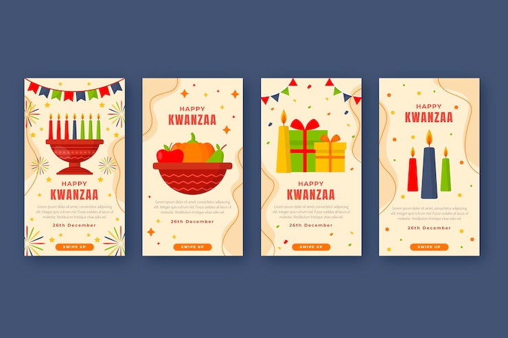 Free Vector flat kwanzaa instagram stories collection