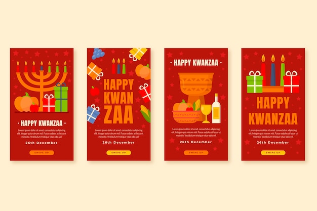 Free vector flat kwanzaa instagram stories collection