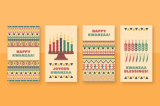 Free vector flat kwanzaa instagram stories collection