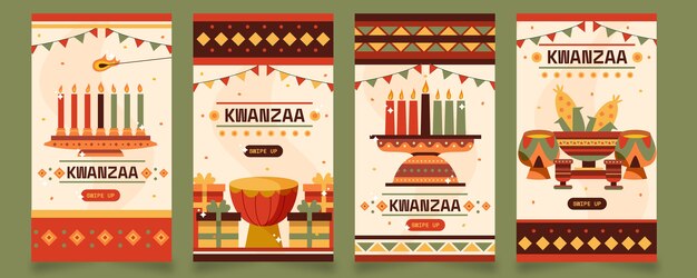 Vettore gratuito collezione di storie piatte su instagram kwanzaa