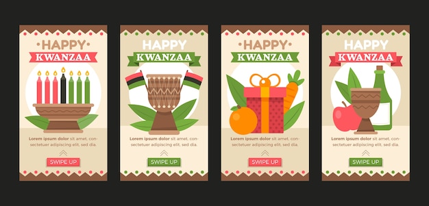 Free vector flat kwanzaa instagram stories collection