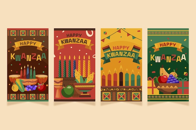 Free vector flat kwanzaa instagram stories collection