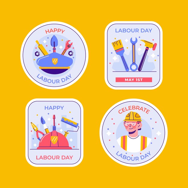 flat labels collection for 1st may labor day celebration