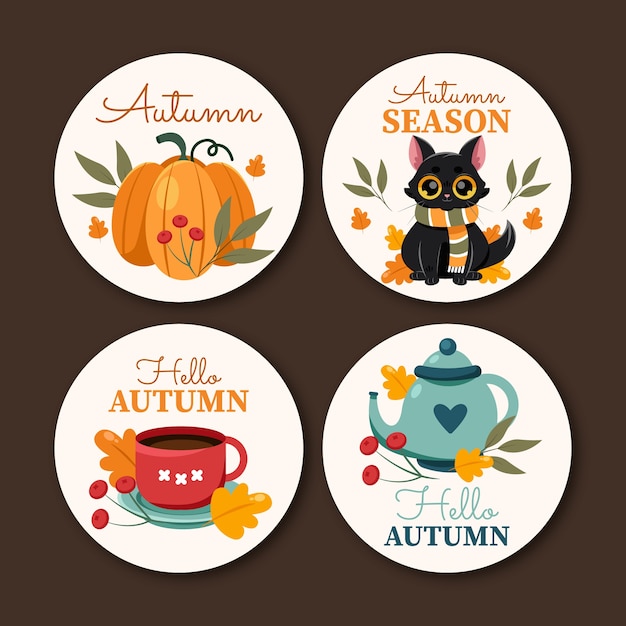 Free vector flat labels collection for autumn celebration