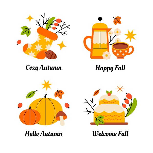 가을 축하를 위한 플랫 라벨 컬렉션