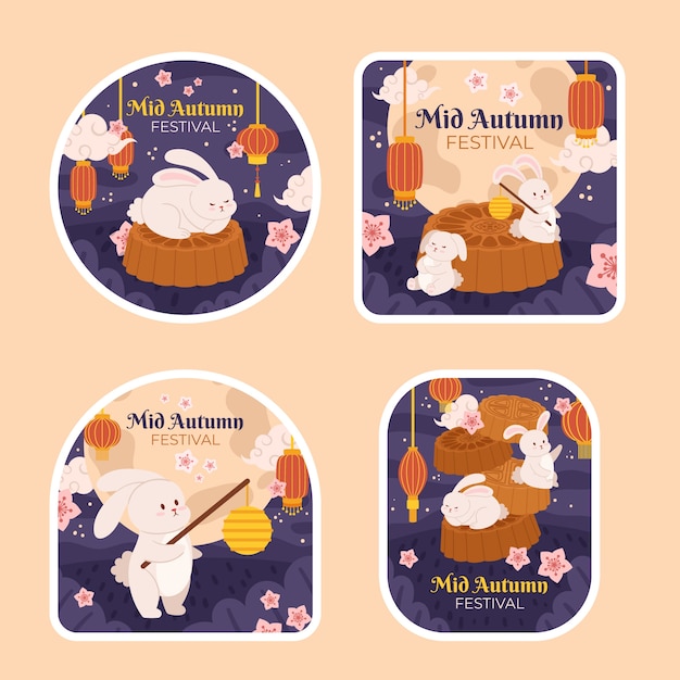 Free vector flat labels collection for chinese mid-autumn festival celebration