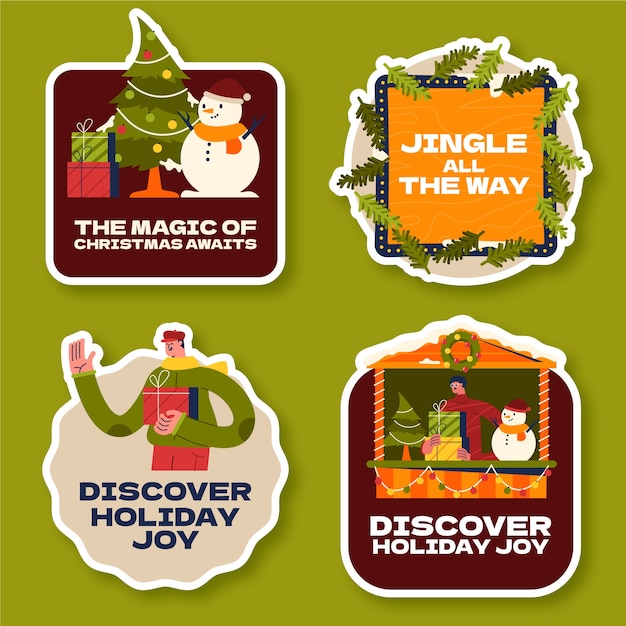 Flat labels collection for christmas season celebration
