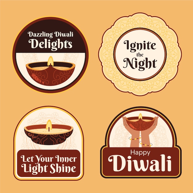 Free vector flat labels collection for diwali festival celebration