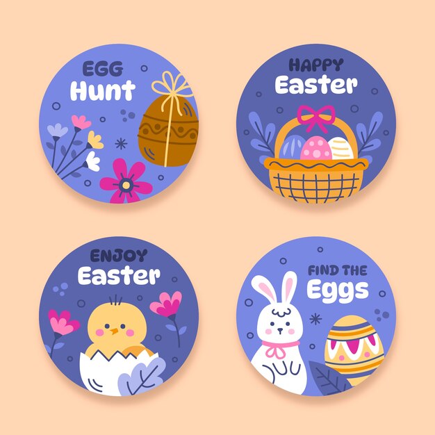Flat labels collection for easter holiday celebration