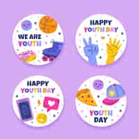 Бесплатное векторное изображение Коллекция плоских этикеток для празднования международного дня молодежи