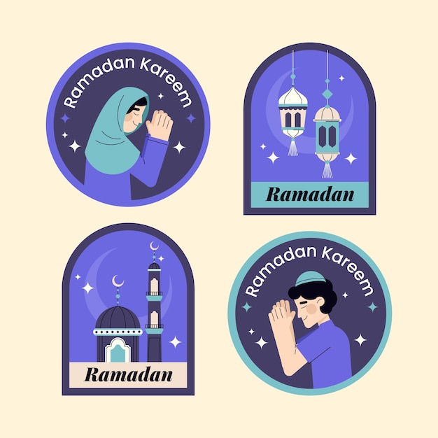 Бесплатное векторное изображение Коллекция плоских этикеток для празднования исламского рамадана