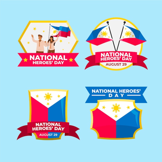국가 영웅의 날 축하를 위한 플랫 라벨 컬렉션