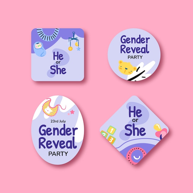 Free vector flat labels collection for gender reveal party