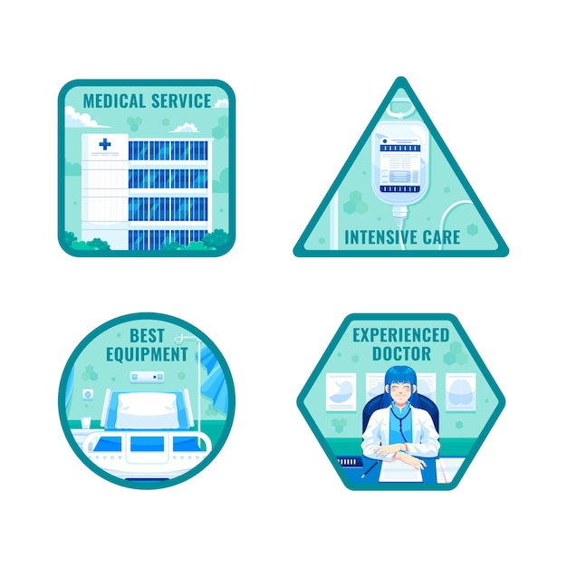 Free vector flat labels collection for hospital