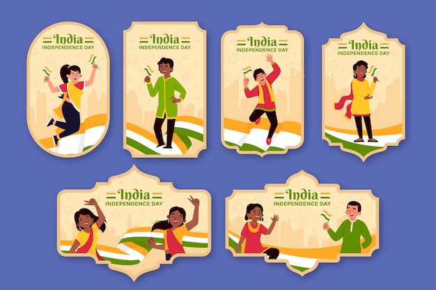 인도 독립 기념일 축하를 위한 플랫 라벨 컬렉션
