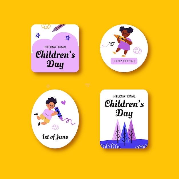 Free vector flat labels collection for international childrens day celebration