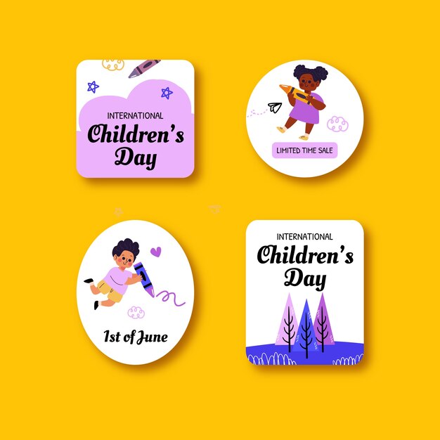 Flat labels collection for international childrens day celebration